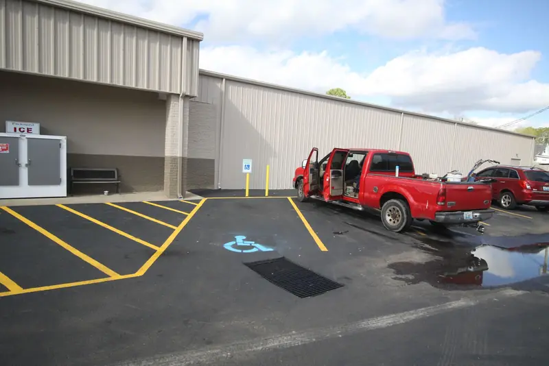 Freshly sealcoated parking lot