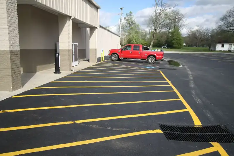 Freshly sealcoated parking lot